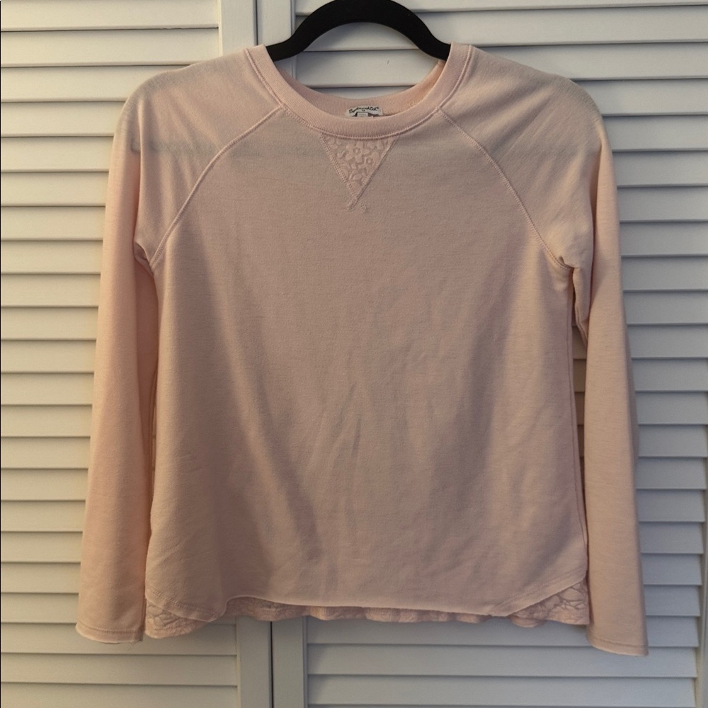Splendid Girls Light Pink Long Sleeve Top with Floral Detail 12